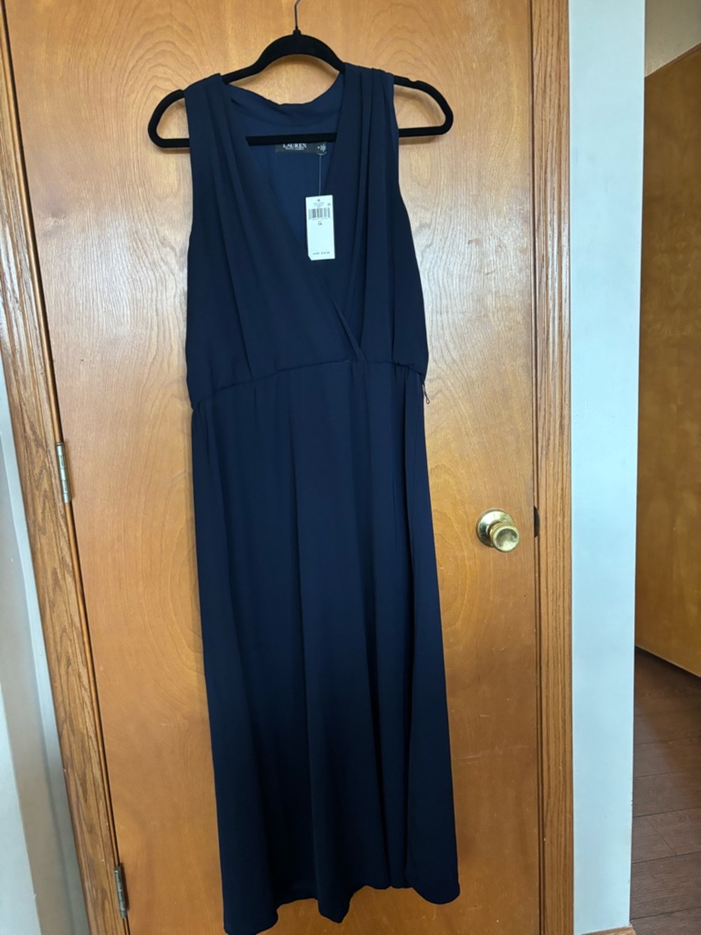 Lauren Ralph Lauren Navy Sleeveless Asymmetrical Maxi Dress